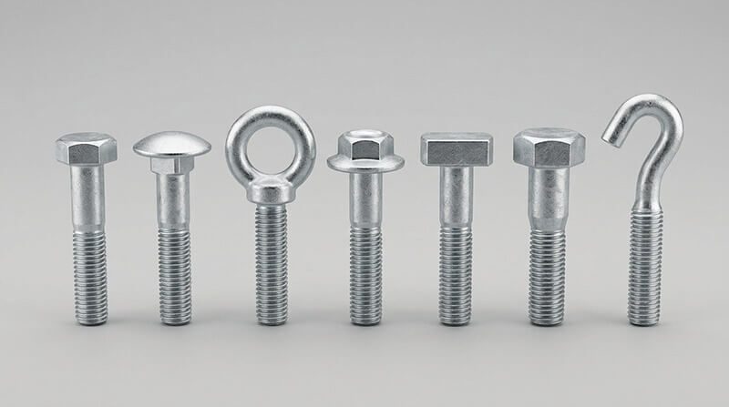 Bolt types differ by head geometry and bearing arrangement
