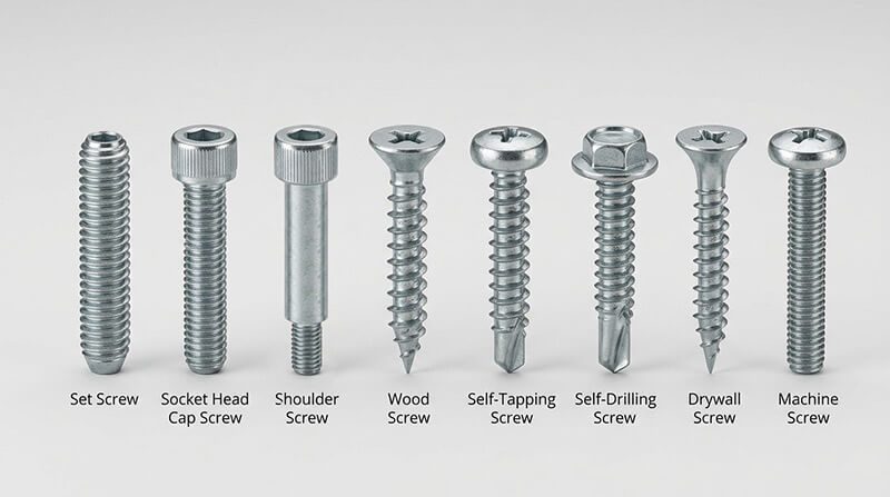 Screw types match head and point geometry to the material